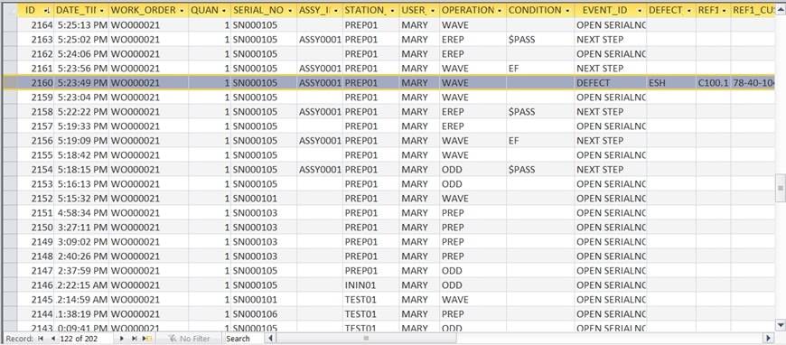 product tracking history database