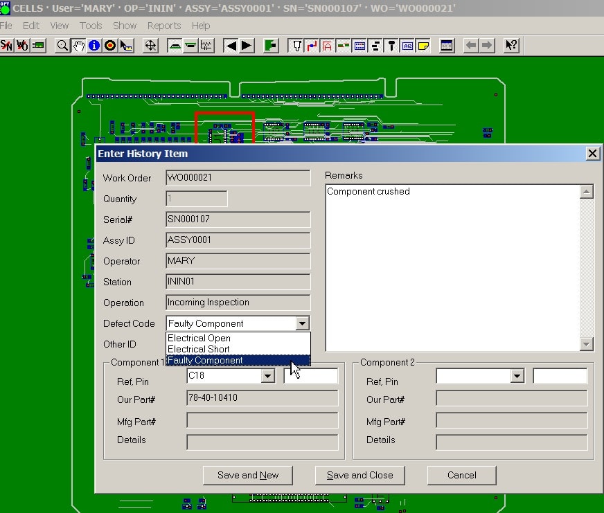 product job tracking mes software inspect assembly log data